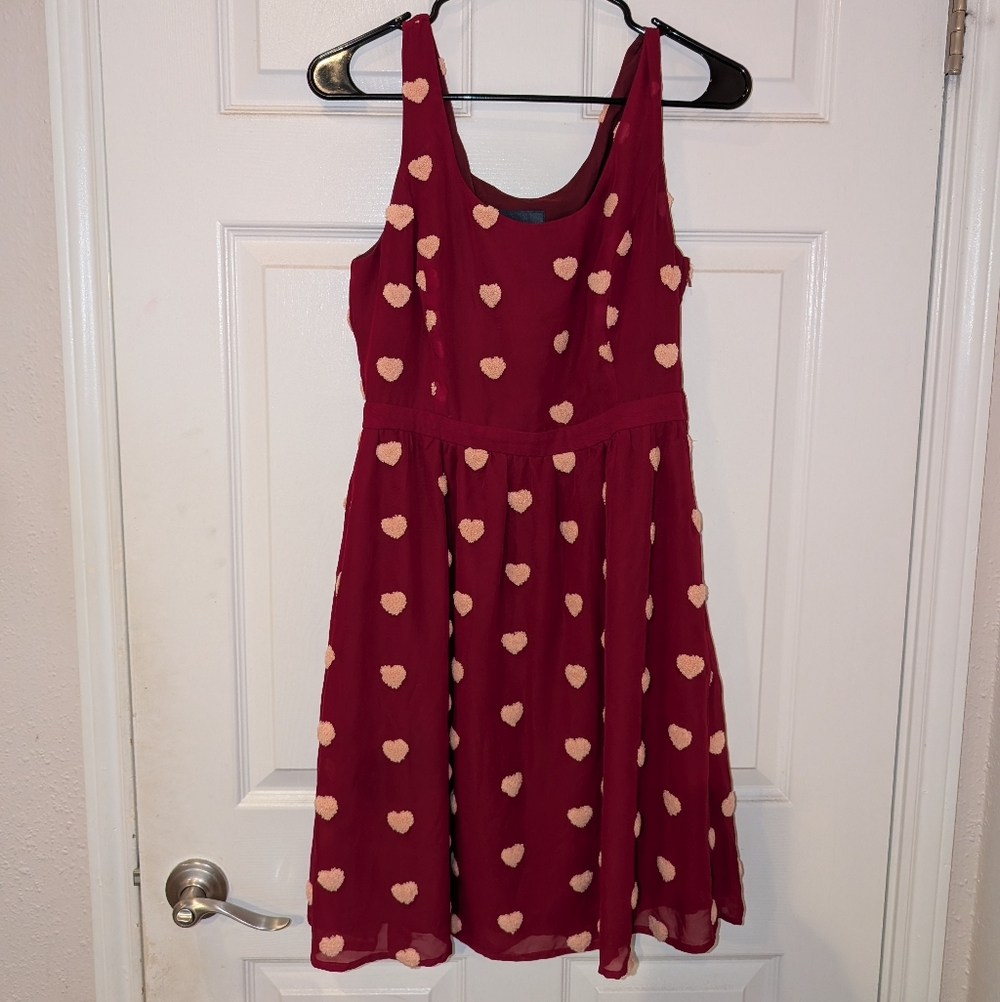 Modcloth Burgundy Dress with Heart Accents